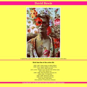 screenshot of a David Bowie tribute website