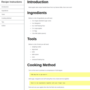 picture of a rescipe page for Apple Cake